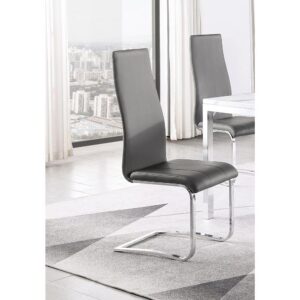 This set of four side chairs add a modern touch to a contemporary dining space. Each contemporary dining chair features an elongated backrest that is reminiscent of the iconic Breuer design
