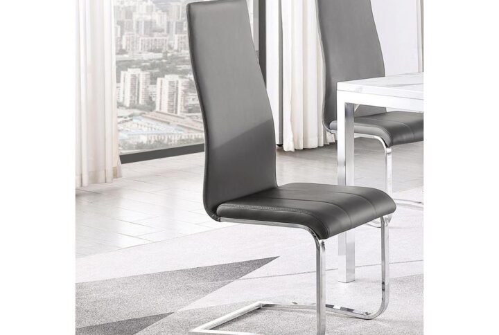 This set of four side chairs add a modern touch to a contemporary dining space. Each contemporary dining chair features an elongated backrest that is reminiscent of the iconic Breuer design