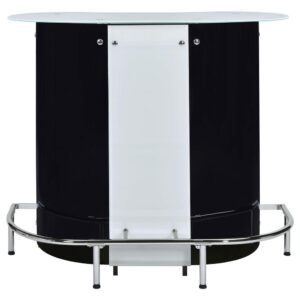 contemporary bar unit. Its tempered glass top provides plenty of space to show off your mixology skills. Striking panels of black and white acrylic adorn its base