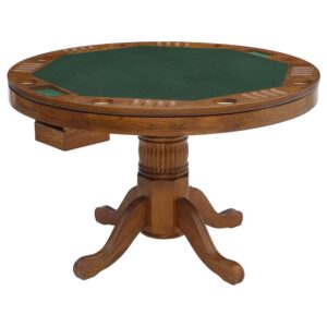 this five-piece dining set is all fun and games. Enjoy a morning cup of coffee by day and poker or bumper pool by night with the three-in-one table top. Completely classic