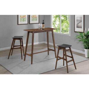 What do you get when you combine contemporary design with timeless practicality? This gorgeous rectangular mid-century modern bar table. It's constructed with solid hardwood and walnut veneer for durability to go with its stylishness. The spacious rectangle table top is roomy enough for an intimate gathering of four to six. Pair with matching backless bar stools (available separately) for a look that goes well in a home bar or rec room.