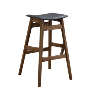 Keep it simple in a casual space. Bring farmhouse-inspired charm to a pub table or counter. This barstool offers a minimalist silhouette with gentle angles. Built from select walnut veneer and solid hardwoods