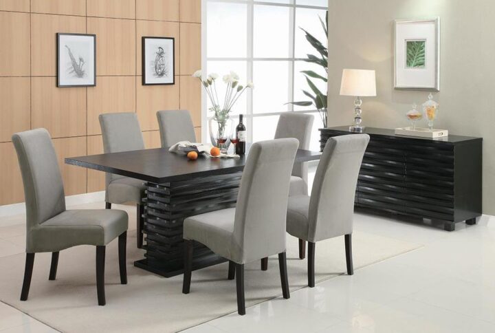 Dine in contemporary style with this black and grey dining set
