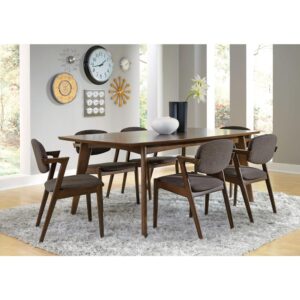Craft a modern motif with the clean lines and retro-like feel of this five-piece dining set. Mid-century modern design gets a contemporary makeover with overtly angled details. Thin