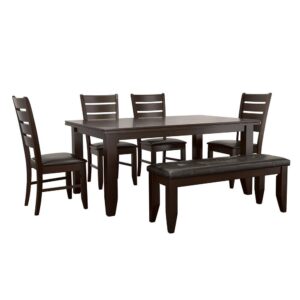 Create a crisp feel in any dining room with this six-piece dining set. Complete with a rectangular table