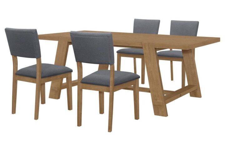 Bring modern farmhouse style to your dining room with this stunning dining table. The brown wire-brushed finish showcases the natural beauty of the wood