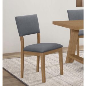 Enhance your dining room with the captivating blend of modern farmhouse style in this stunning dining side chair. The light brown frame adds a touch of warmth and rustic charm