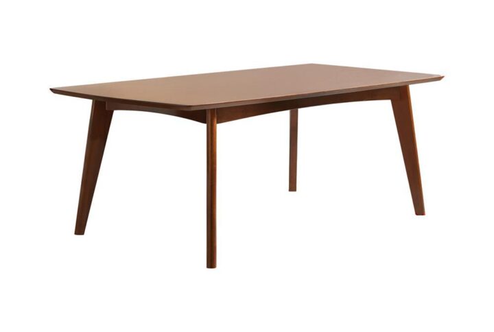 The Malone Collection unveils this mid-century modern rectangular dining table. Fashioned from walnut veneers and finished in rich dark walnut color. Angled legs and solid construction make for durability and sturdiness. As perfect for a cabin in the woods as for a contemporary loft in the city center. Complete the set with corresponding contemporary chairs (sold separately).