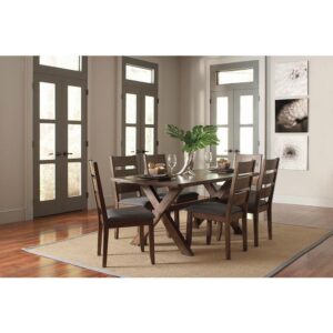 Greet guests with rustic country allure by offering a seat at this seven-piece dining table set. Crafted from Asian hardwood