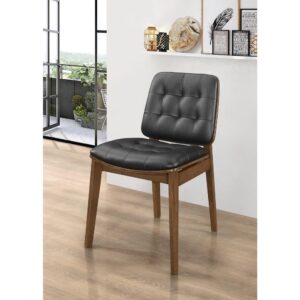 Inspiration for these classy dining chairs comes from a popular office chair design. Warm natural walnut finish and black leatherette provide timeless look and appeal. Stylish black leatherette cushions add a touch of modern flair. The ability to mix and match pieces lets you arrange this collection in the way that best suits you. Asian hardwood