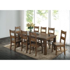 Rustic elements will soon enhance your dining space with this nine-piece dining set. Incredibly minimalist in design