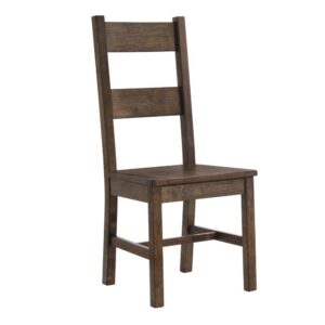 Traditional charm with a beautiful finish. This dining chair adopts a classic farmhouse motif. Finished in rustic golden brown