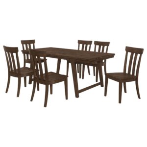 This farmhouse and craftsman design dining set boasts a durable
