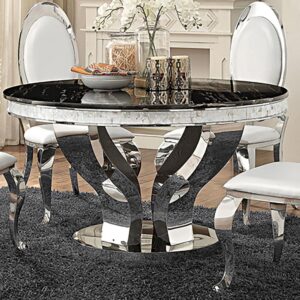 distinctive stance atop a solid silver base. Pull up a set of well-appointed chairs and make this a complete dining set for any dining space.