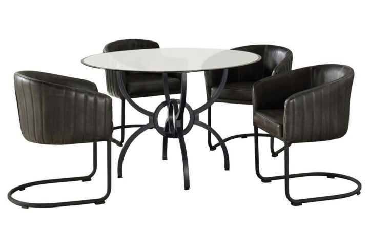 Celebrate eye-catching style in your dining room with this 5-piece dining set from the Aviano collection. A round tempered glass tabletop makes the most of available space