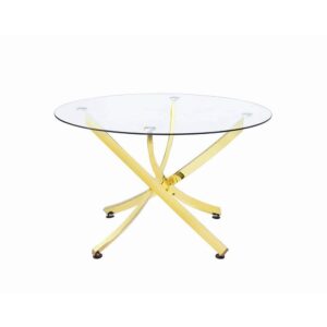 Stay on the edge of contemporary glamour. This dinette table indulges a love of clear glass and embellishes it with a radiant brass finish frame. Artfully designed