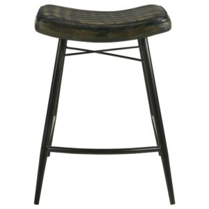 Inject a heavy dose of casual character to your kitchen or bar with the rich antiqued leather upholstery featured on a classic backless stool. Its gently curved seat cradles you in comfort