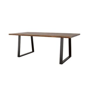 airy design influence of this wood and metal dining table. Grey sheesham wood finishing ensures a rich