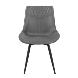 this leatherette dining chair is sure to impress.Scooped seating and plush padding create a supremely comfortable seat.Quilted detailing on the back lends a pleasing touch of texture.Cross stitched embellishments add even more eye-catching allure.Hairpin legs round out the design for an infusion of mid-century modern charm.