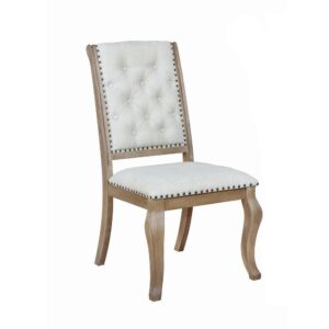 Nail head trim lends a refined presence to this tufted side chair. Ideal for a stylish dining room