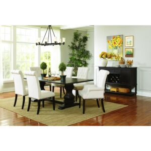 This stunning 5-piece dining room set is sure to be showpiece of the home. The rectangular wood dining table is marvelously crafted with clean