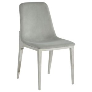 the chairs are supported by metal frames and a chrome finish with stylish tapered legs.