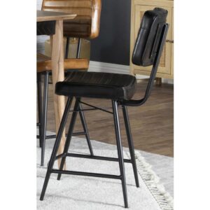 Add a retro-inspired touch to a space with this industrial-inspired counter height stool. Wrapped in a leather upholstery across the contoured backrest and seat