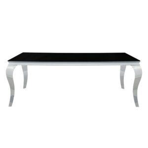 this elegant dining table makes the perfect addition to a formal dining space. With a mixed material design of durable stainless steel and glass