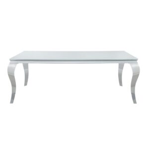 this elegant dining table makes the perfect addition to a formal dining space. With a mixed material design of durable stainless steel and glass