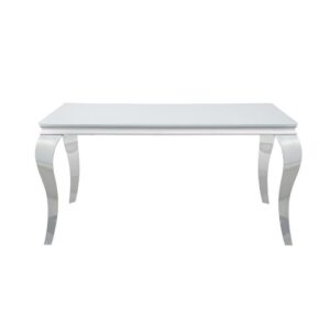 this dining table adds a wonderful statement piece to a more formal dining room. Made with mixed materials of durable stainless steel and glass