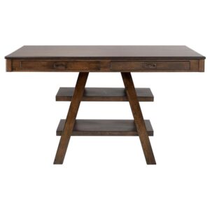 featuring ample seating space for up to six guests or family members. A rich walnut finish offers a neutral color palette and bold look to this furniture piece. With a raised counter height top
