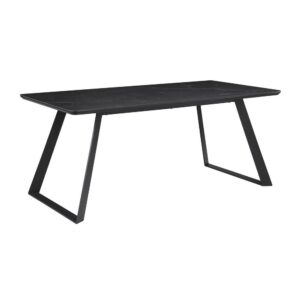 matte gunmetal finish defines the hard edges and clean lines of this stellar mid-century modern-inspired dining table. A spacious rectangular top with a rounded bevel edge presents ample seating for six guests. Sled style legs flare outward