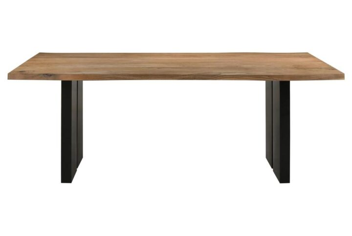 Revitalize your dining room with the exquisite beauty of this contemporary dining table. The solid acacia live edge table top boasts unique markings and stunning wood grain