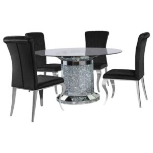 Invite over a few guests to celebrate at this modern glam dining table. A round