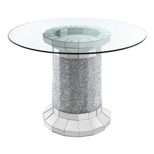 Host a small party at this modern glam counter height table. Designed in a column-inspired pedestal frame