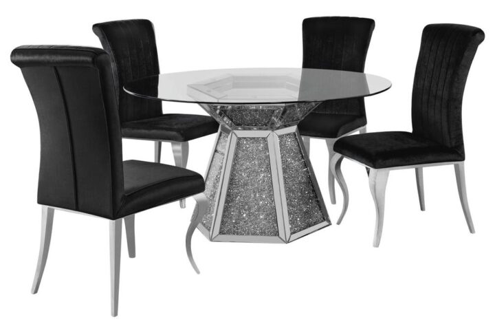 Host a small gathering in your dining room with this modern glam dining table set