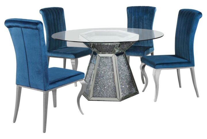 Host a small gathering in your dining room with this modern glam dining table set