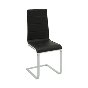 This contemporary dining side chair lends cool