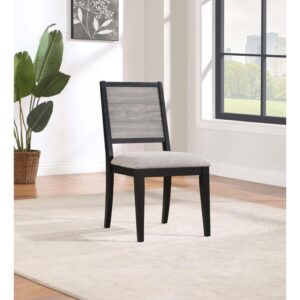 Complete your dining set with these stylish chairs featuring a sleek grey and black two-tone finish. Designed with a sturdy plywood base