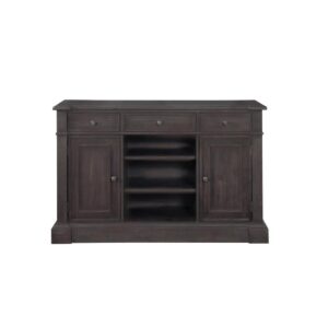 dramatic finish that works with a variety of palettes. Stash essentials in three pullout drawers and behind two side cabinet doors. Use center cubbies to display decorative serve ware.