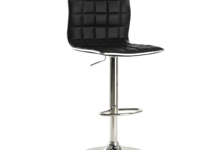 Intersecting vertical and horizontal stitching creates appealing waffle texture on this contemporary adjustable barstool. Easily rising and lowering to meet your special needs