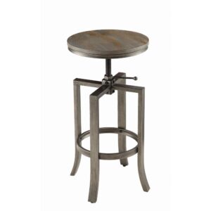 Industrial charm breathes life into a casual space. Embrace a look of old vintage themes with an upgraded twist. This backless bar stool features a wire brushed nutmeg wood finish seat over a metal frame with a brushed slate grey finish. This neutral palette works with a variety of table styles. Adjust its seat height to offer the perfect setting.