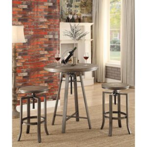 Industrial charm breathes life into a casual space. Embrace a look of old vintage themes with an upgraded twist. This backless bar stool features a wire brushed nutmeg wood finish seat over a metal frame with a brushed slate grey finish. This neutral palette works with a variety of table styles. Adjust its seat height to offer the perfect setting.