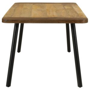 this table features a unique mixed-material top and sleek black iron tapered legs for a mid-century modern twist. Embrace the perfect blend of sustainability