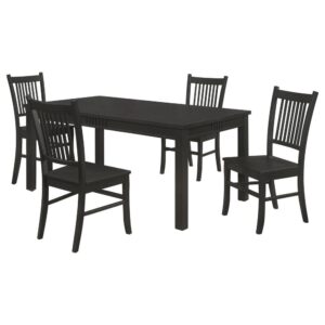 Our mission-style dining collection boasts exposed tenon joints and linear fretwork for a classic look. Crafted with select hardwood and veneers in a sleek matte black finish