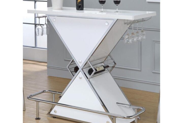 Complete a modern motif with the visual intrigue from this stylish bar unit. Bold in color and design