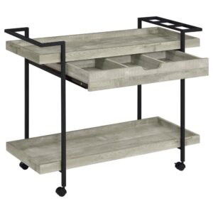 the cart offers plenty of space for both storage and prep with a tray-style top and shelf