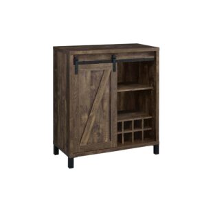 this bar cabinet features a rustic oak finish that is both handsome and charming. Place this bar cabinet in a rustic farmhouse home