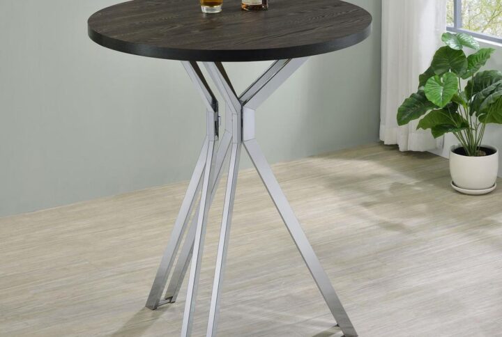 Gather around this sleek rustic-inspired contemporary bar table to wet your whistle. Designed with a wonderful contrast of woodsy and metallic elements