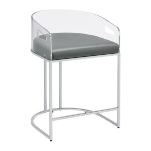 this pair of stools make a striking piece to a dining room space. With a curved backrest in a clear acrylic material